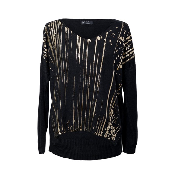 Bella Amore Sweaters - Women's Dressy Black Sweater One Size V-Neck Gold Paint Stroke NWT Bella Amore